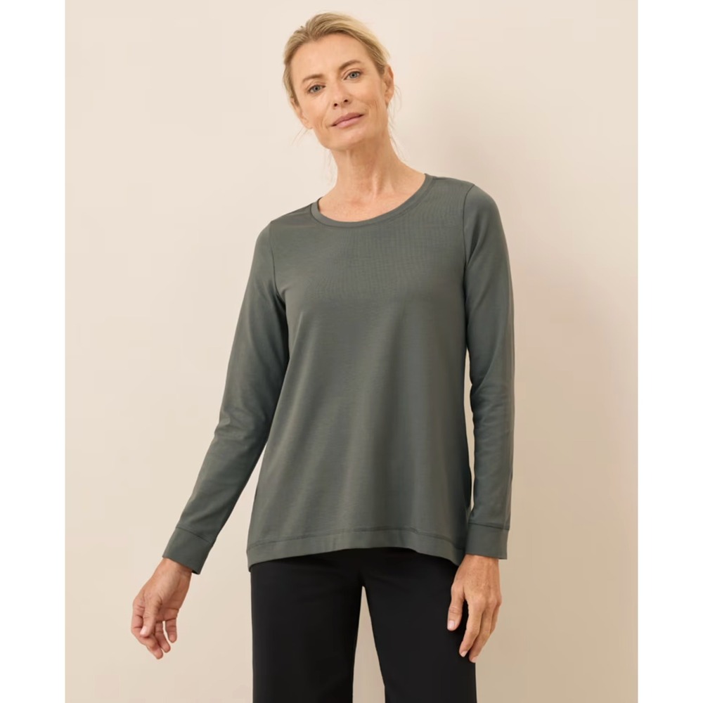 Pact Women's Luxe Stretch Jersey Swing Long Sleeve Tee Size S Green